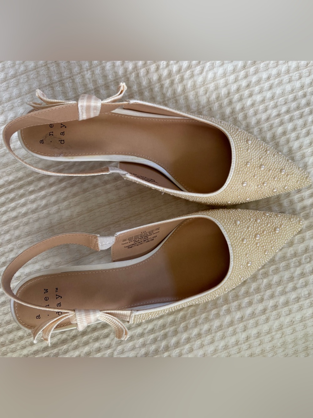 a new day Cream Pearl-Studded Pointed Slingback Heels